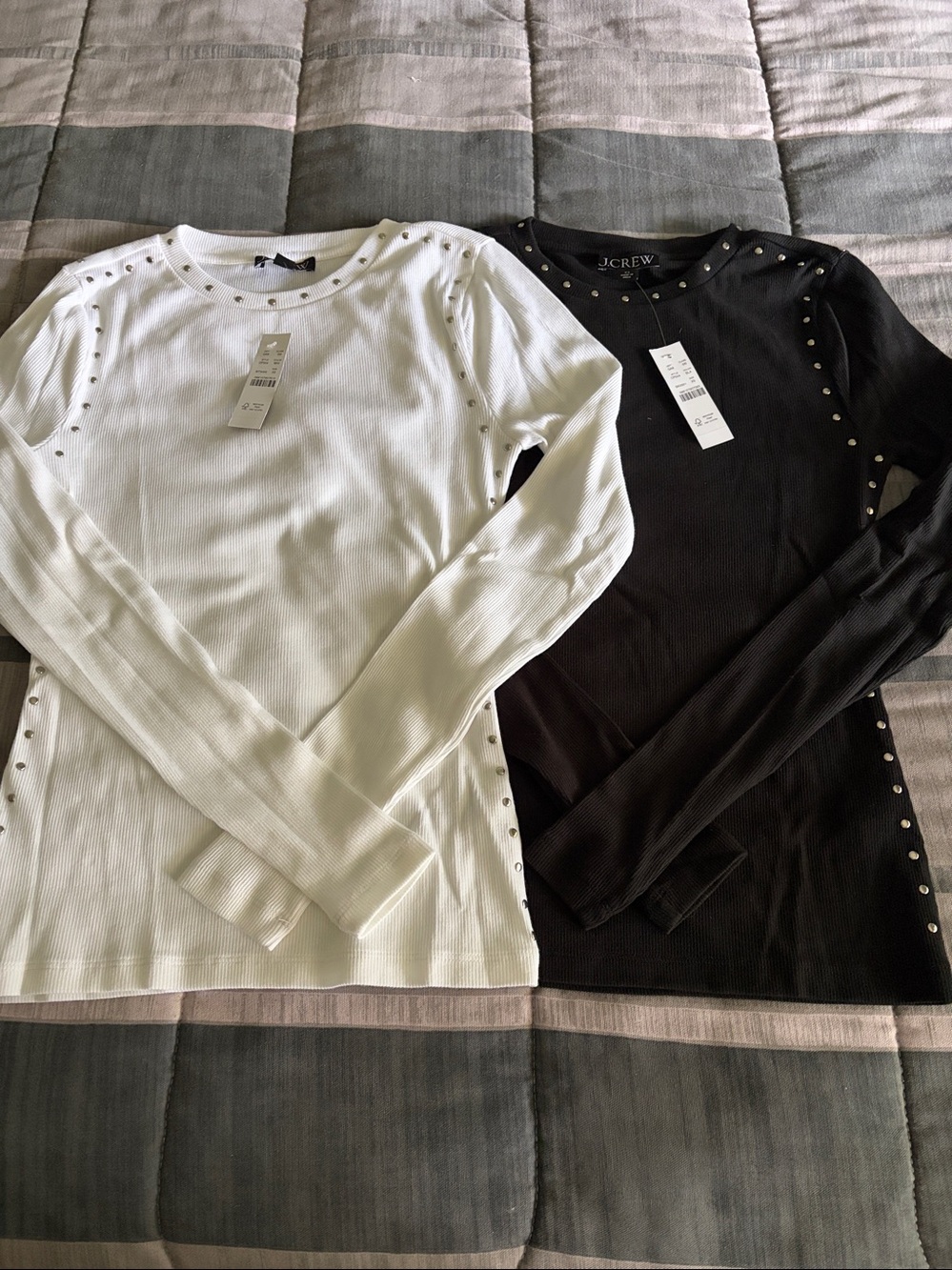 Bundle of 2 J Crew Perfect Rib T’s with Stud Trim size XS